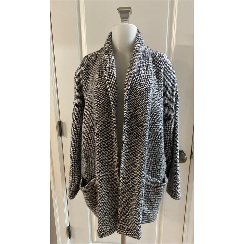 Eileen Fisher Cardigan Womens XL Black White Organic Cotton Open Front Marled